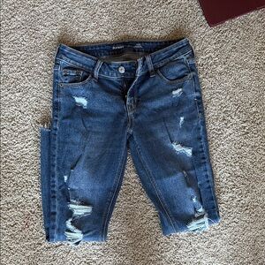 Old Navy Women's Cropped Distressed Jeans - Dark Blue